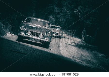PESARO, ITALY - MAY 15: FERRARI 250 GT BOANO 1956 old racing car in rally Mille Miglia 2015 the famous italian historical race 1927-1957 on May 15 2015