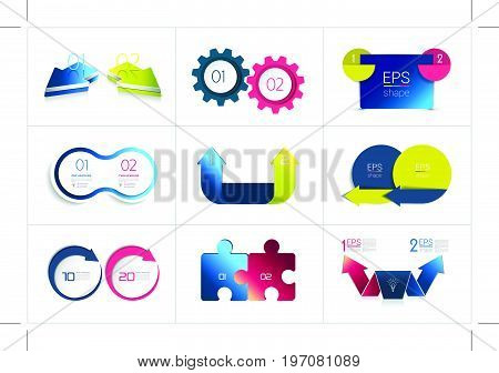 Two elements banner. 2 steps design chart infographic step by step number option layout.