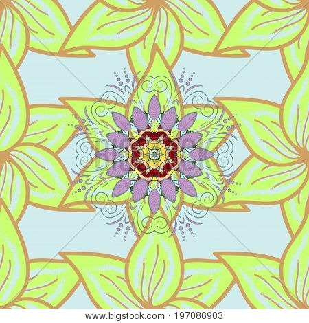 Flowers on. Watercolor hand drawn. Vector stock. Seamless background pattern.