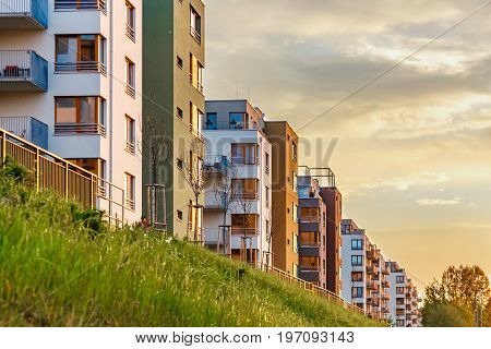 new european modern complex beautiful apartment house flat building mortage on sunset