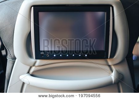Long-distance international bus of the raised comfort with built in seat chair, a TV or a tablet where they can watch movies during road and listen to music, surf the Internet