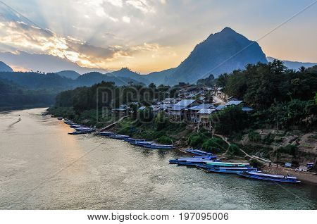 Sunset On Nam Ou River In Nong Khiaw, Laos