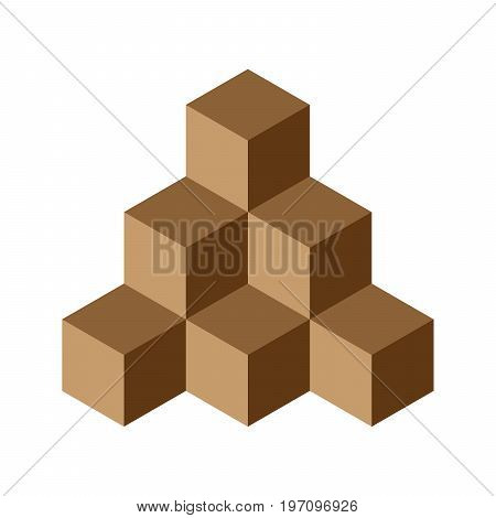 Pyramid of brown chocolate cubes. 3D vector illustration isolated on white background.