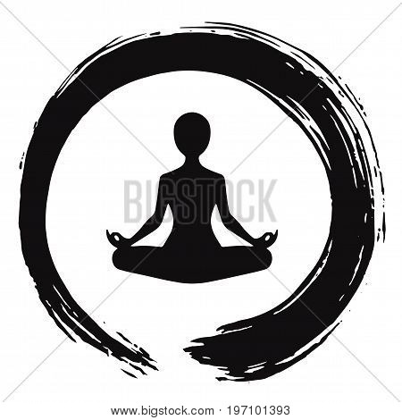 Yoga Meditation with Zen Circle Logo Template Vector Illustration