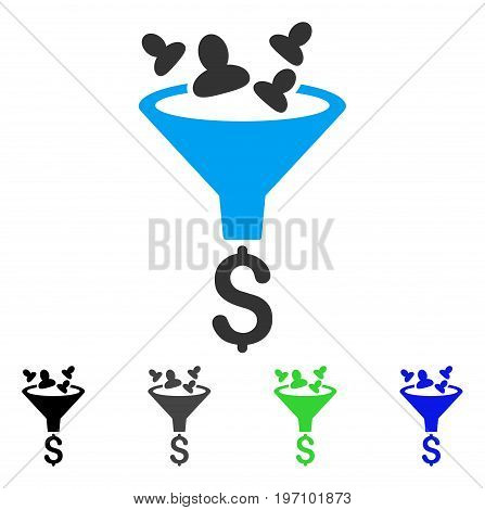 Sales Funnel flat vector pictogram. Colored sales funnel gray, black, blue, green pictogram variants. Flat icon style for application design.