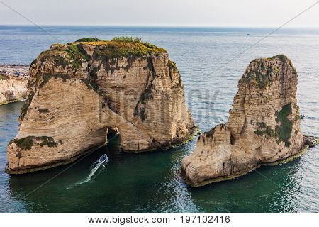 Rouche Rocks  in Beirut capital city of Lebanon Middle east