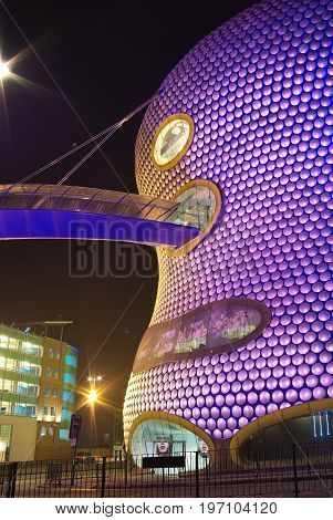 Christmas night illumination of Bullring Shopping centre in Birmingam