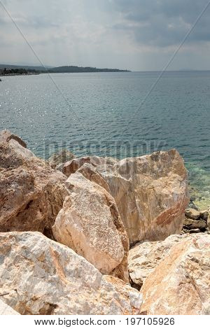 Panoramic view of Nikiti Beach at Sithonia peninsula, Chalkidiki, Central Macedonia, Greece