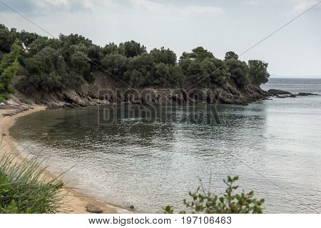 Panoramic view of Kohylia Beach at Sithonia peninsula, Chalkidiki, Central Macedonia, Greece