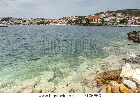 Panoramic view of town of Neos Marmaras at Sithonia peninsula, Chalkidiki, Central Macedonia, Greece