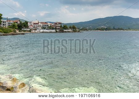 Panoramic view of town of Neos Marmaras at Sithonia peninsula, Chalkidiki, Central Macedonia, Greece