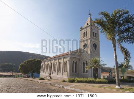 Early morning in front the Catholic Church in Vargem Bonita City in Minas Gerais Brazil. Serra da Canastra Park