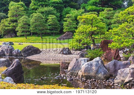 Traditional Japanese Garden At Nijo Castle, Kyoto.