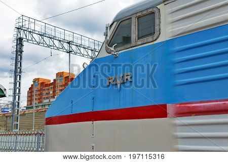 Novosibirsk Museum of railway equipment in Novosibirsk Siberia Russia - July 7 2017: ER 200 - 2 second edition - Soviet high-speed train DC. Produced by Riga carriage works