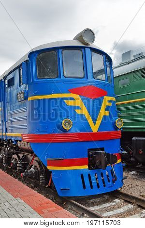 Novosibirsk Museum of railway equipment in Novosibirsk Siberia Russia - July 7 2017: Mainline passenger locomotive TE 7. Built in 1964 Luhanskteplovoz