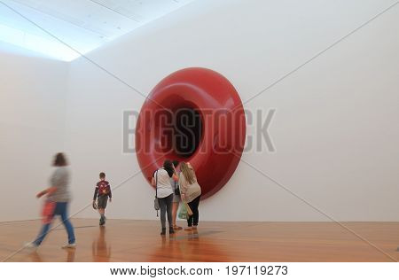 BRISBANE AUSTRALIA - JULY 8, 2017: Unidentified people visit GOMA museum. GOMA Queensland Government of Modern Art is the largest gallery of modern and contemporary art in Australia.