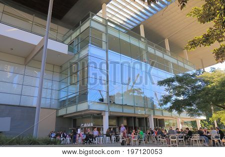 BRISBANE AUSTRALIA - JULY 8, 2017: Unidentified people visit GOMA museum. GOMA Queensland Government of Modern Art is the largest gallery of modern and contemporary art in Australia.