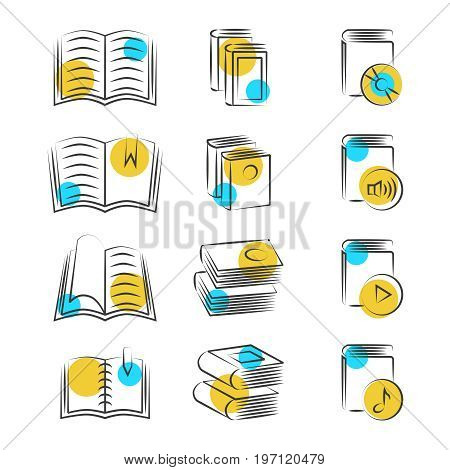 Hand drawn line book icons on white background. Sketch drawing books. Vector illustration