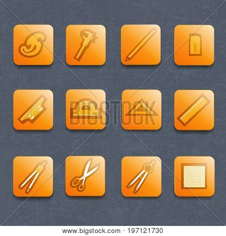 Drawing and architector tools icons set with curve and tee rule isolated vector illustration