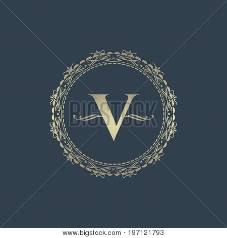 Vector logo design templates and monogram frames in trendy linear style with flowers and leaves navy blue background - luxury products florist emblems organic cosmetics packaging design elements wedding emblems and vintage bord eps8,eps10