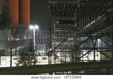 the coal power plant near Grevenbroich at night in long-time exposure