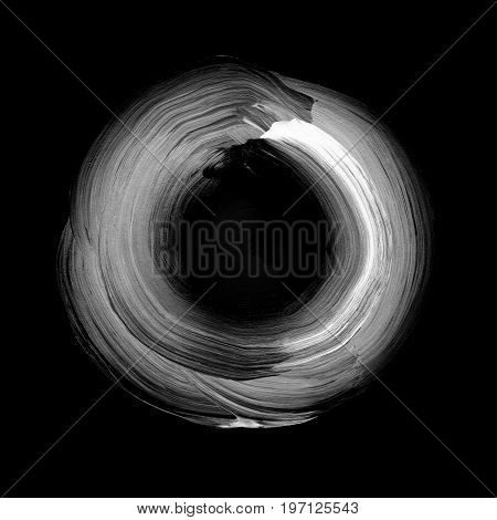Abstract Ring Black And White Background With Painted Acrylic Swirling Backdrop.