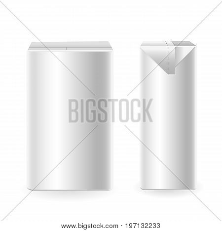 Mock up of milk or juice box on white background. Realistic carton one liter package.