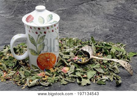Tea Cup on black background close up