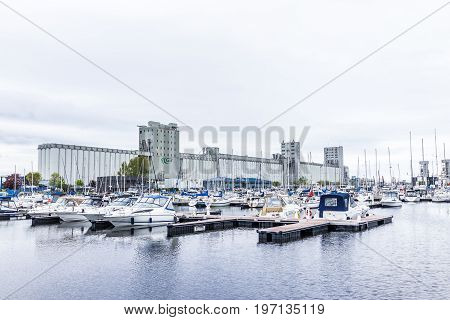 Quebec City, Canada - May 30, 2017: Old Port Area With Bassin Louise And View Of Boats On Water And