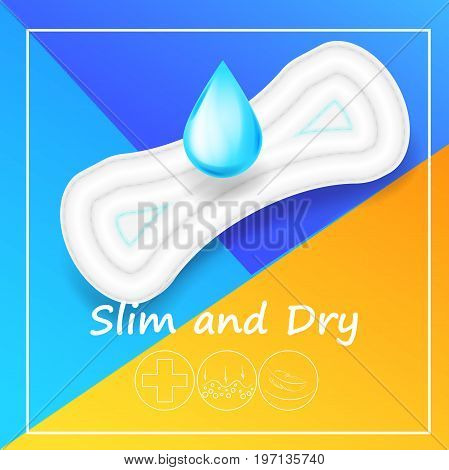 Realistic Sanitary Napkin on a bright trendy background, 3d illustration, top view.