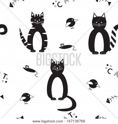 Seamless vector pattern with funny black cats
