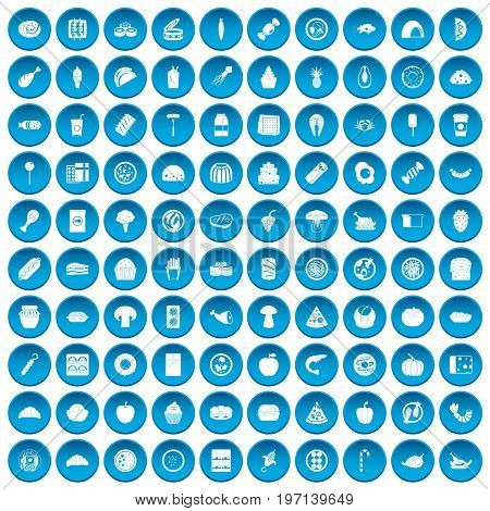 100 meal icons set in blue circle isolated on white vectr illustration