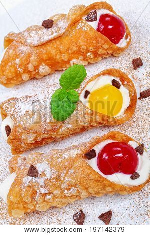 Italian Dessert - Sicilian Cannoli With Ricotta