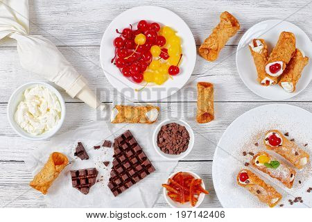 Sicilian Cannoli Or Cream Horns On Table