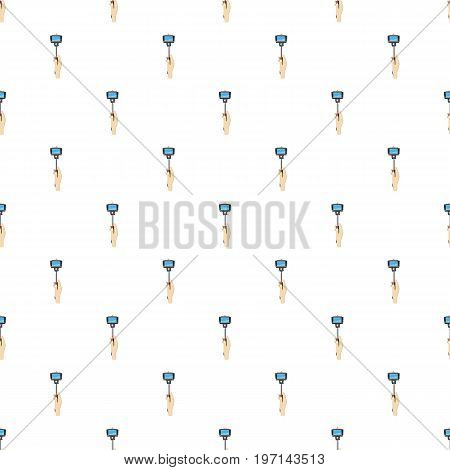 Hand holding selfie monopod stick pattern seamless repeat in cartoon style vector illustration
