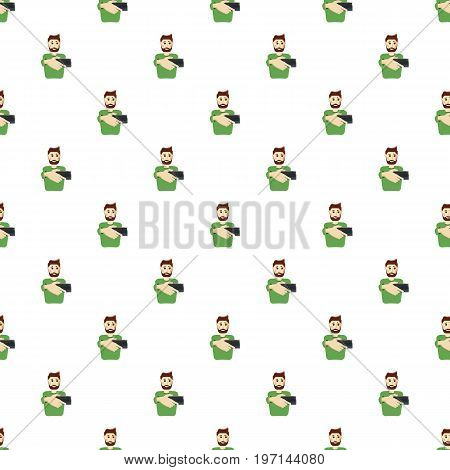 Man taking selfie photo pattern seamless repeat in cartoon style vector illustration