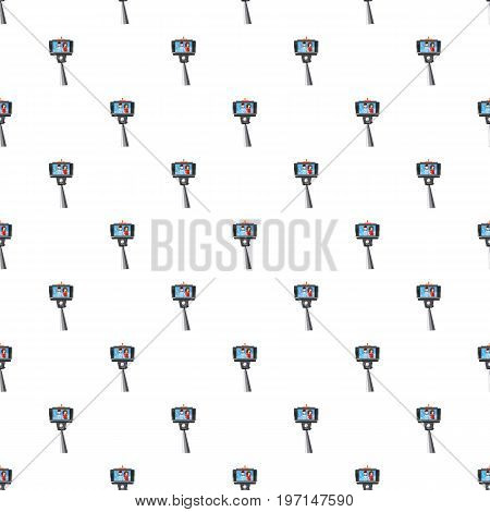 Young couple taking selfie photo together with a stick pattern seamless repeat in cartoon style vector illustration