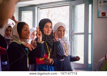 SKARDU, PAKISTAN - APRIL 17: An unidentified Children in a village in the south of Skardu are learning in the classroom of the village school April 17, 2015 in Skardu, Pakistan.