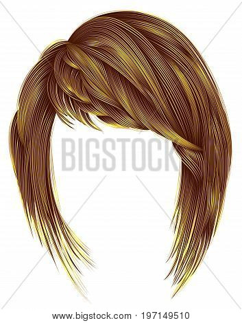 trendy woman hairs bright yellow color. kare with bangs. medium length .fashion beauty style .