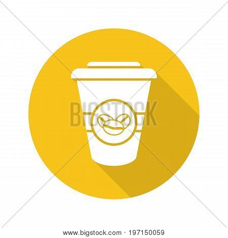 Takeaway coffee cup. Flat design long shadow glyph icon. Coffee to go. Vector silhouette illustration