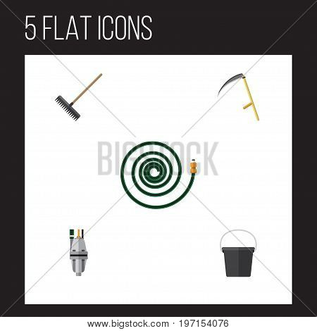 Flat Icon Dacha Set Of Harrow, Pail, Pump And Other Vector Objects