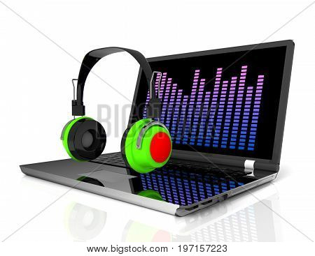 Head Phone With Laptop . 3D Renered Illustraion