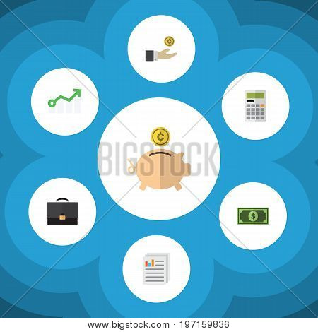 Flat Icon Finance Set Of Money Box, Greenback, Growth And Other Vector Objects