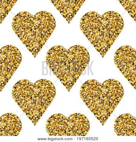 Gold Heart Seamless Pattern On White Backgroung