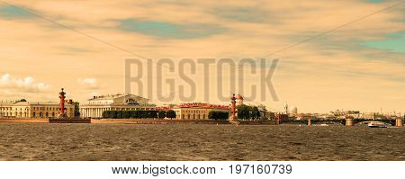 Panoramic View Of The Neva River Embankment In St. Petersburg.
