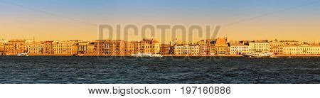 Panoramic View Of The Neva River Embankment In St. Petersburg.