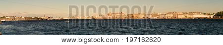 St. Petersburg, Russia - June 28, 2017: Panoramic View Of The Neva River Embankment In St. Petersbur