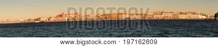 St. Petersburg, Russia - June 28, 2017: Panoramic View Of The Neva River Embankment In St. Petersbur