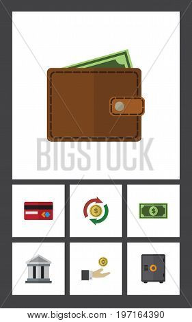 Flat Icon Finance Set Of Payment, Hand With Coin, Greenback Vector Objects