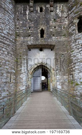 Editorial Kidwelly, UK - July 22, 2017: Kidwelly Castle is a Norman castle and popular tourist attraction in Kidwelly, South Wales, owned by Cadw, the Welsh Government's historic environment service